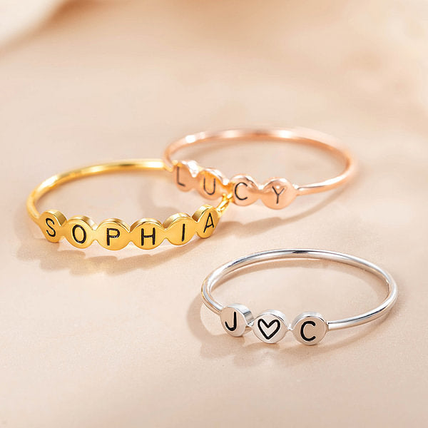 Personalized Dainty Initials Stacking Ring in Silver Women's Day Birthday Anniversary Gift for Her