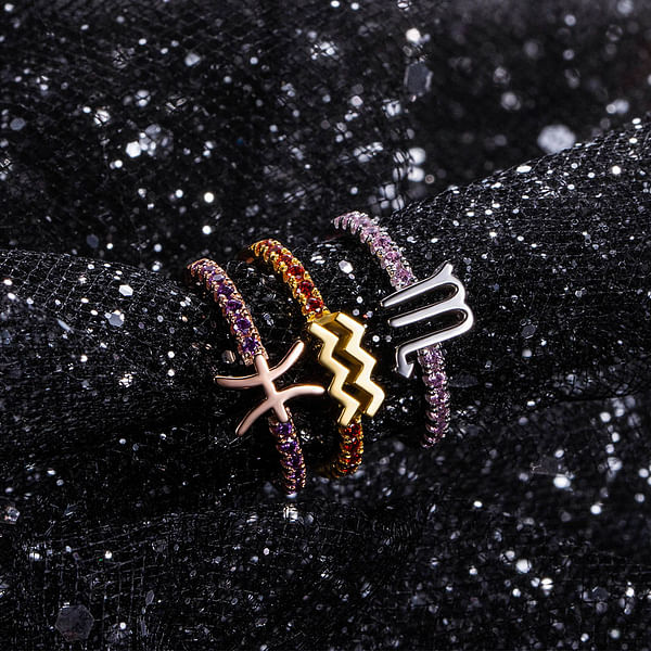 Personalized Birthstone Zodiac Sign Constellation Sterling Silver Ring Birthday Gift for Woman
