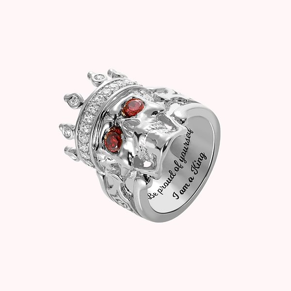 Engraved Birthstone Skeleton King Skull Ring
