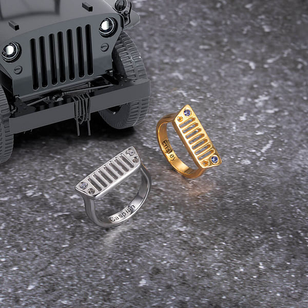 Personalized Jeep Birthstone Ring with Engraved Text Birthday Gift for Women Men