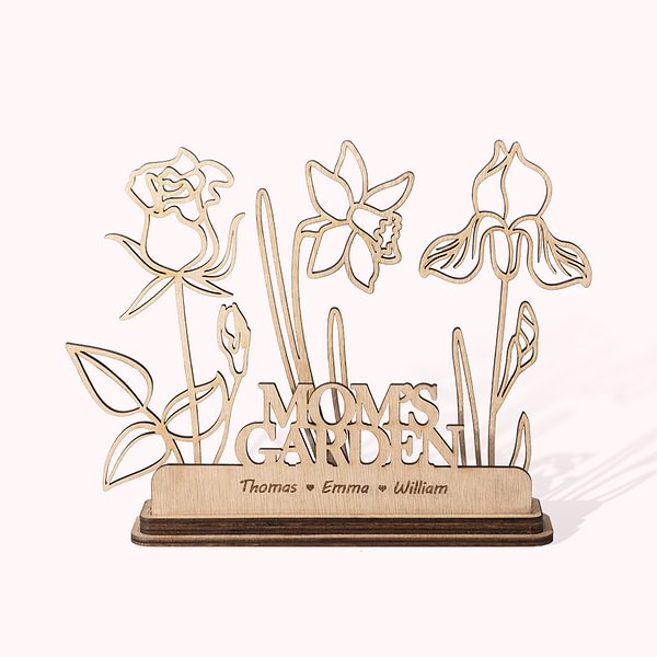 Personalized Wood Hollow-out Birth Flower Home Decor with Names