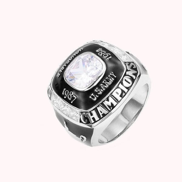 Personalized Fantasy Football Baseball Softball Championship Ring with Gemstone and Text Sport Theme Jewelry Winner Award Gift for Men