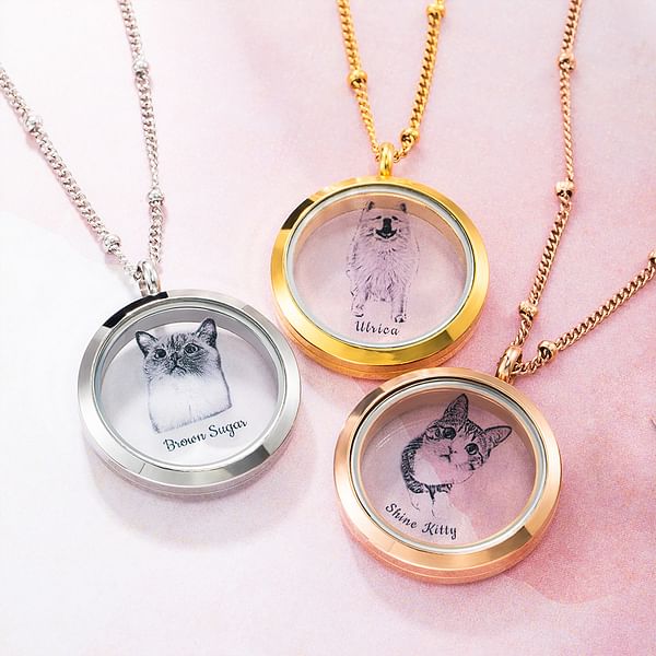 Personalized Pet Fur Keepsake Necklace with Portrait Memorial Jewelry Pet Loss Gift for Her