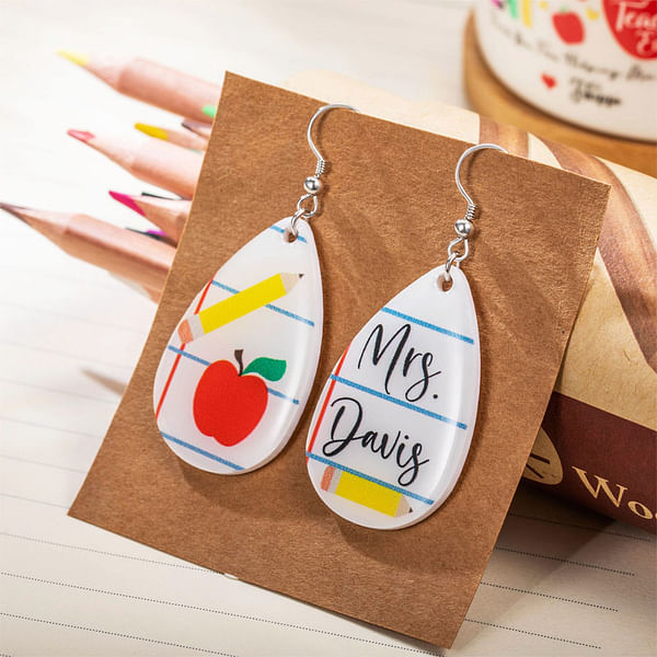 Personalize Acrylic Dangle Earrings with Name Teacher Appreciation Gift for Her