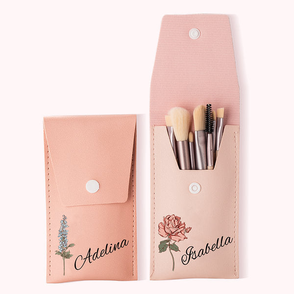 Personalized Watercolor Birth Flower Makeup Brush Bag with 8 Pcs Makeup Brushes Birthday Wedding Christmas Gift for Her