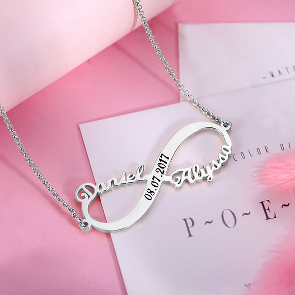 2 Names Infinity Necklace with Date Sterling Silver