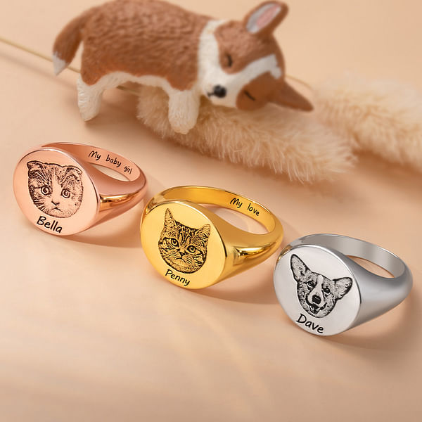 Personalized Pet Portrait Signet Ring Jewelry Gift for Pet Lovers