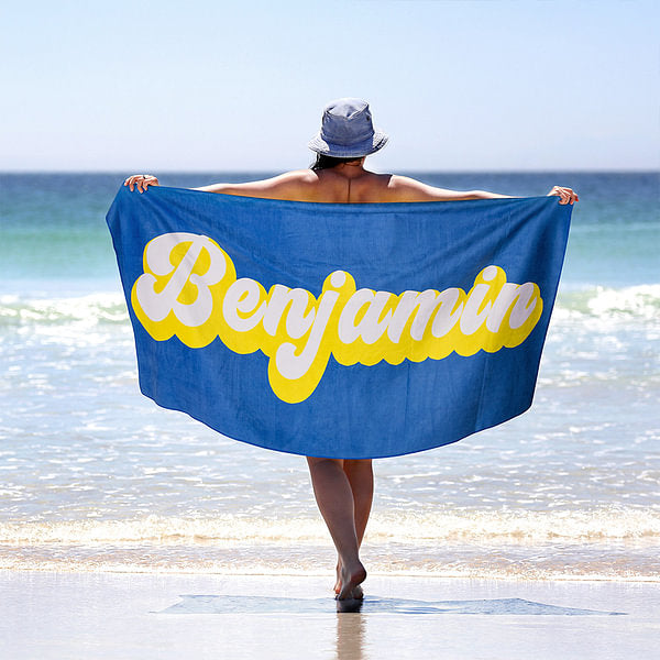 Personalized Premium Quick Dry Soft Beach Towel with Name Multicolor Retro Beach Party Accessories Birthday Summer Gift for Family Friend
