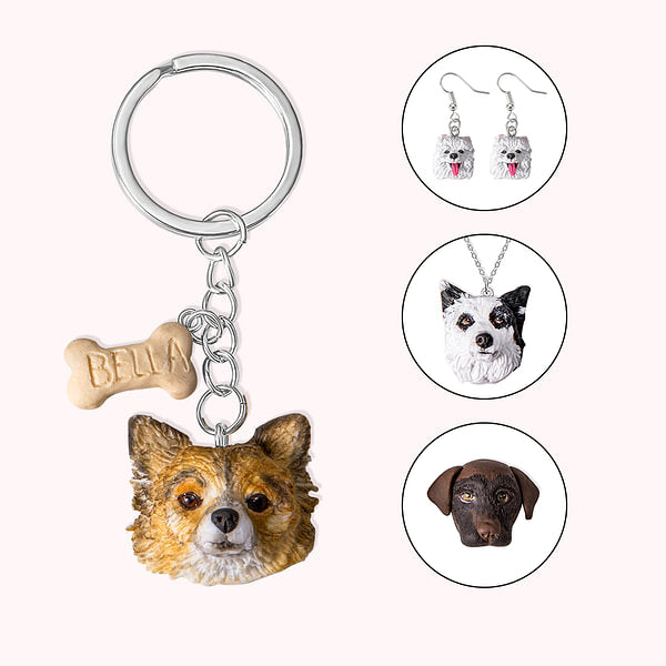 Personalized Handmade Clay Pet Portrait Keyring Earrings Necklace Magnet Fridge Sticker Birthday Gift for Pet Lovers