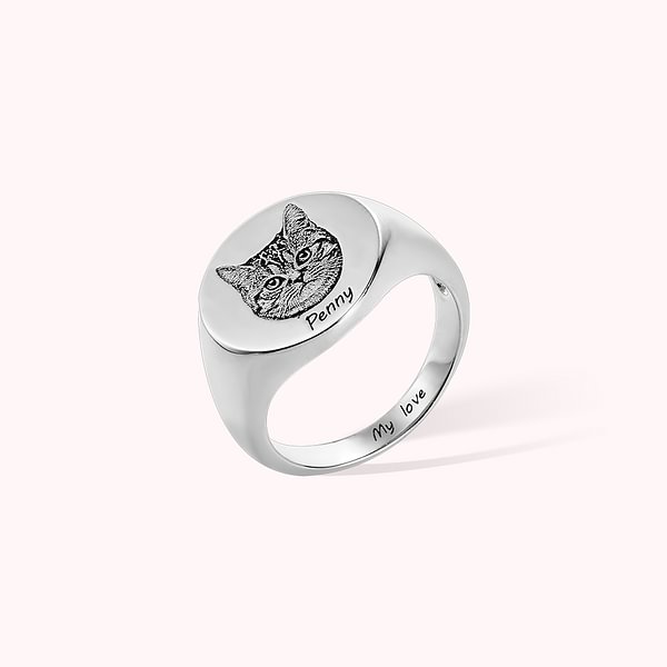 Personalized Pet Portrait Signet Ring Jewelry Gift for Pet Lovers