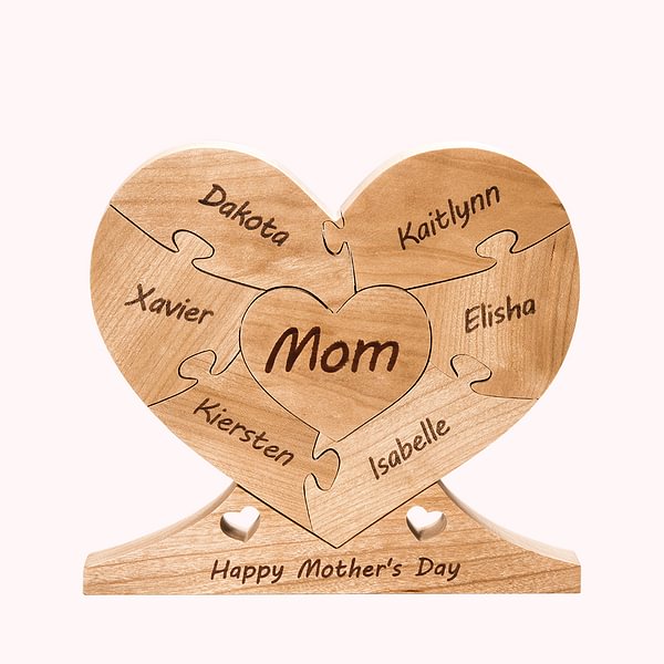 Personalized Wooden Heart Family Unity Puzzle Plaque with 1-6 Names Christmas Mother's Day Thanksgiving Day Home Decor for Family