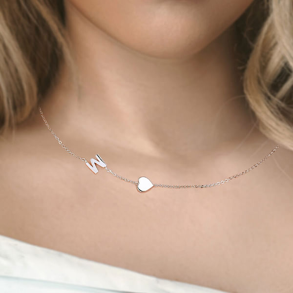 Personalized Sterling Silver Dainty Sideways Minimalist Necklace with Initial Name Birthday Anniversary Gift for Women Girlfriend Wife Mom Family