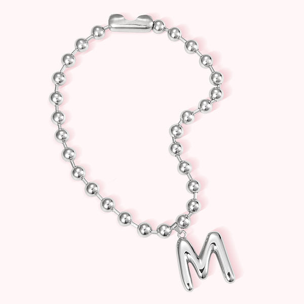 Personalized Unisex Oversized Bubble Initial Ball Chain Necklace Father's Day Birthday Gift for Hip-Hop Lover