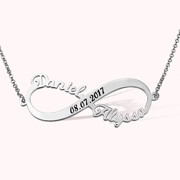 2 Names Infinity Necklace with Date Sterling Silver