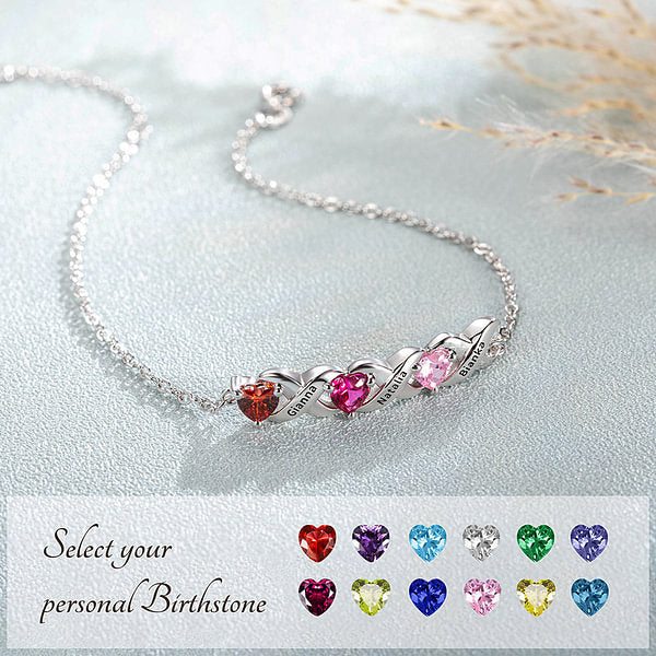 Personalized 2-11 Birthstones and Names Family Bracelet Mother's Day Anniversary Birthday Gift for for Mom Grandma
