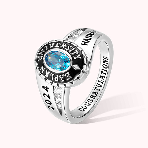 Personalized Engraved Birthstone Graduation Ring with Text Graduation Gift for Class of 2024 Graduates