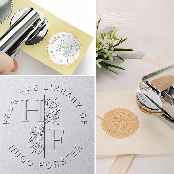Personalized Book Embosser Stamp Ex Libris Library Embossing Stamp Hand Held Embosser with Initials & Name Christmas Gift for Books Lover Reader