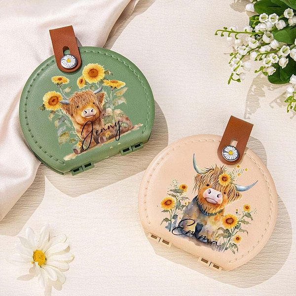 Personalized Sunflower Highland Cow Handwork Tool Portable Leather Sewing Kit Set with Name Birthday Gift for Her