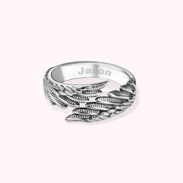 Personalized Sterling Silver Adjustable Guardian Angel Wings Ring