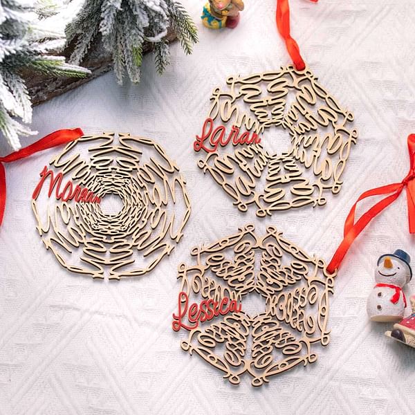 Personalized Christmas Wooden Snowflake Ornament with Name Christmas Tree Decor Christmas Gift for Family Friend