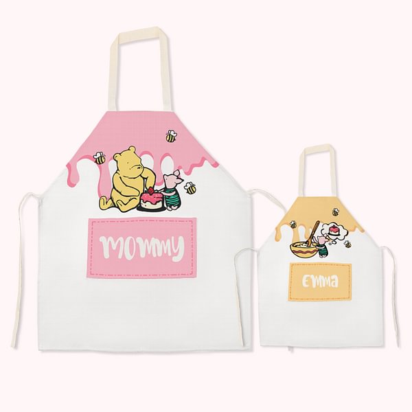 Personalized Winnie the Pooh Parents and Child Kitchen Aprons Family Gift