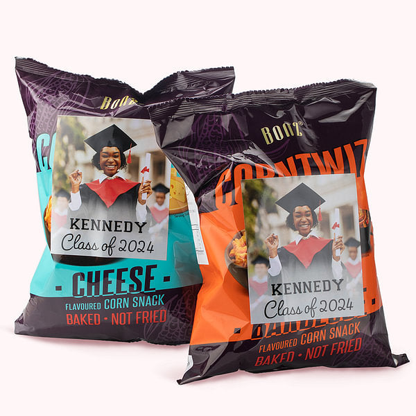 Personalized 24 Pcs Photo Graduation Chip Bag Stickers Snack Pouch Label with Name for Class of 2024 High School College Grad Party Favor