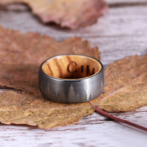 Mens Wood Promise Band with Engraving & Nature Tree