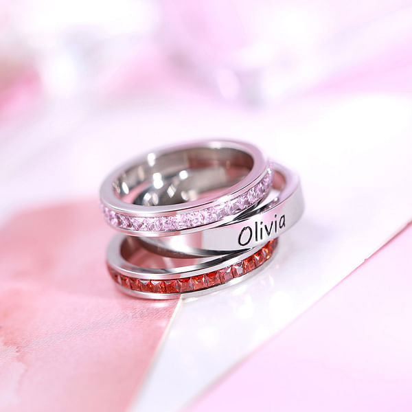 Stacking Birthstone Name Ring in Stainless Steel