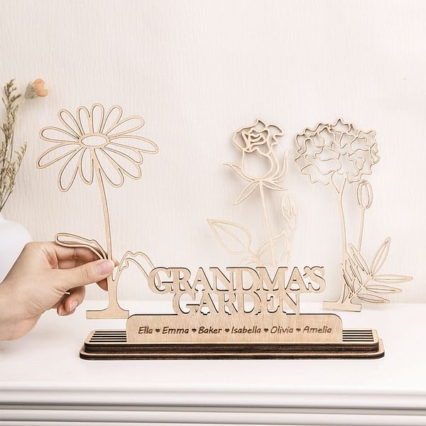 Personalized Wood Hollow-out Birth Flower Home Decor with Names