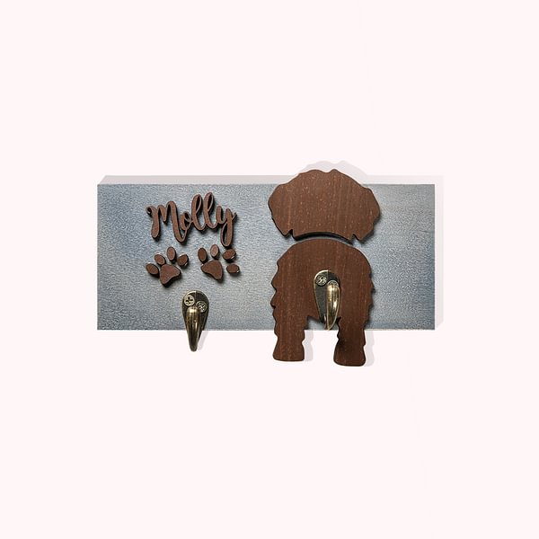 Personalized Wooden Dog Butt Leash Holder Hanger for Wall with Name and Paw Print Pet Dog Lover Gift Housewarming Gift