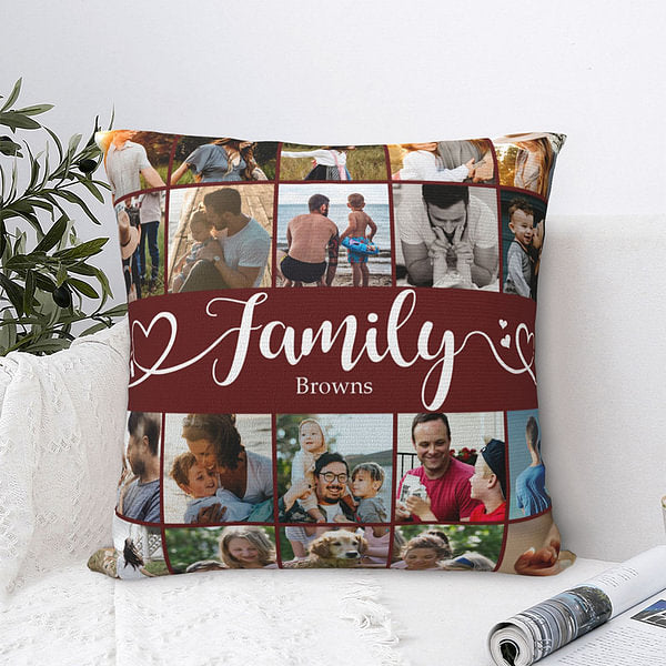 Personalized Family 20 Photos Collage Throw Pillow Cover with Name Home Decor Birthday Anniversary Christmas Gift for Family