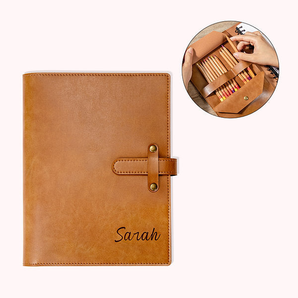 Personalized Handmade Leather Traveler's Refillable Sketchbook Cover Pencil Organizer Gift for Painters Students