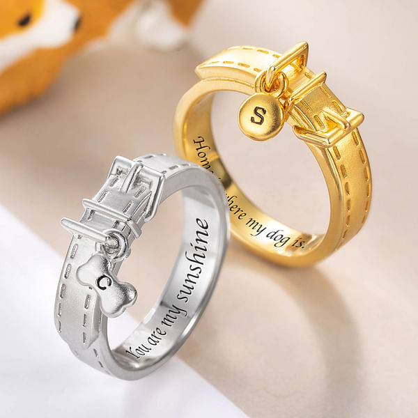 Personalized Pet Collar Ring Jewelry with Engraved Text and Initial Birthday Gift for Pet Lovers