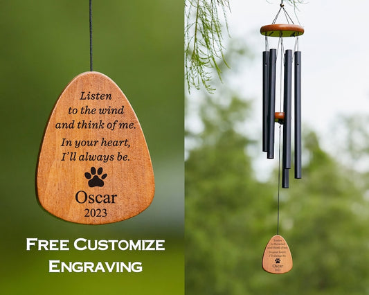 Black Double Side Personalized Engrave Pet Memorial Outdoor Wind Chime